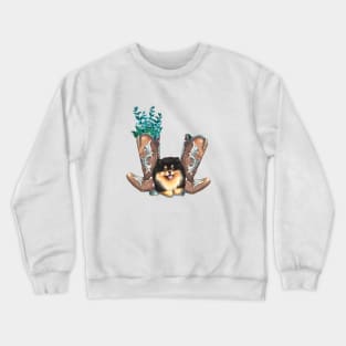 Cute Pomeranian Puppy and Cowboy boots Watercolor Art Crewneck Sweatshirt